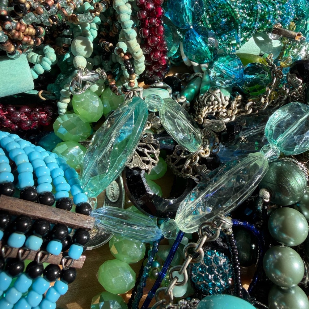Blue and green costume jewelry, mostly bracelets and necklaces, 2.6 Ibs - Picture 2 of 3